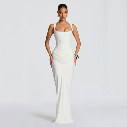 Women's Formal Mermaid Dress Bandeau Neckline Regular Sleeves High Waist Anti-Static Fishbone Technique Solid Color