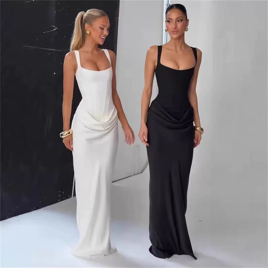 SDM205 Babybo Women Maxi Dress Sexy Lace up Ladies Sleeveless Bodycon Corset  Dress for Wedding Birthday