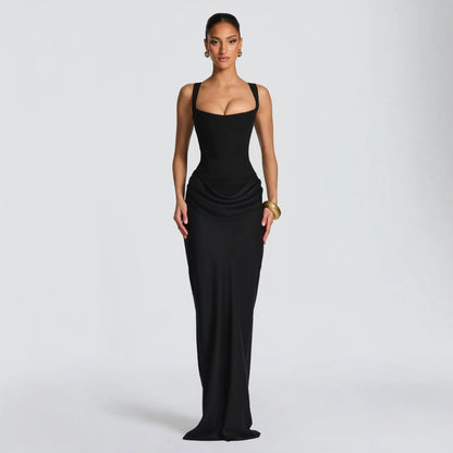 Women's Formal Mermaid Dress Bandeau Neckline Regular Sleeves High Waist Anti-Static Fishbone Technique Solid Color