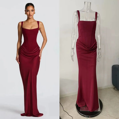 SDM205 Babybo Women Maxi Dress Sexy Lace up Ladies Sleeveless Bodycon Corset  Dress for Wedding Birthday