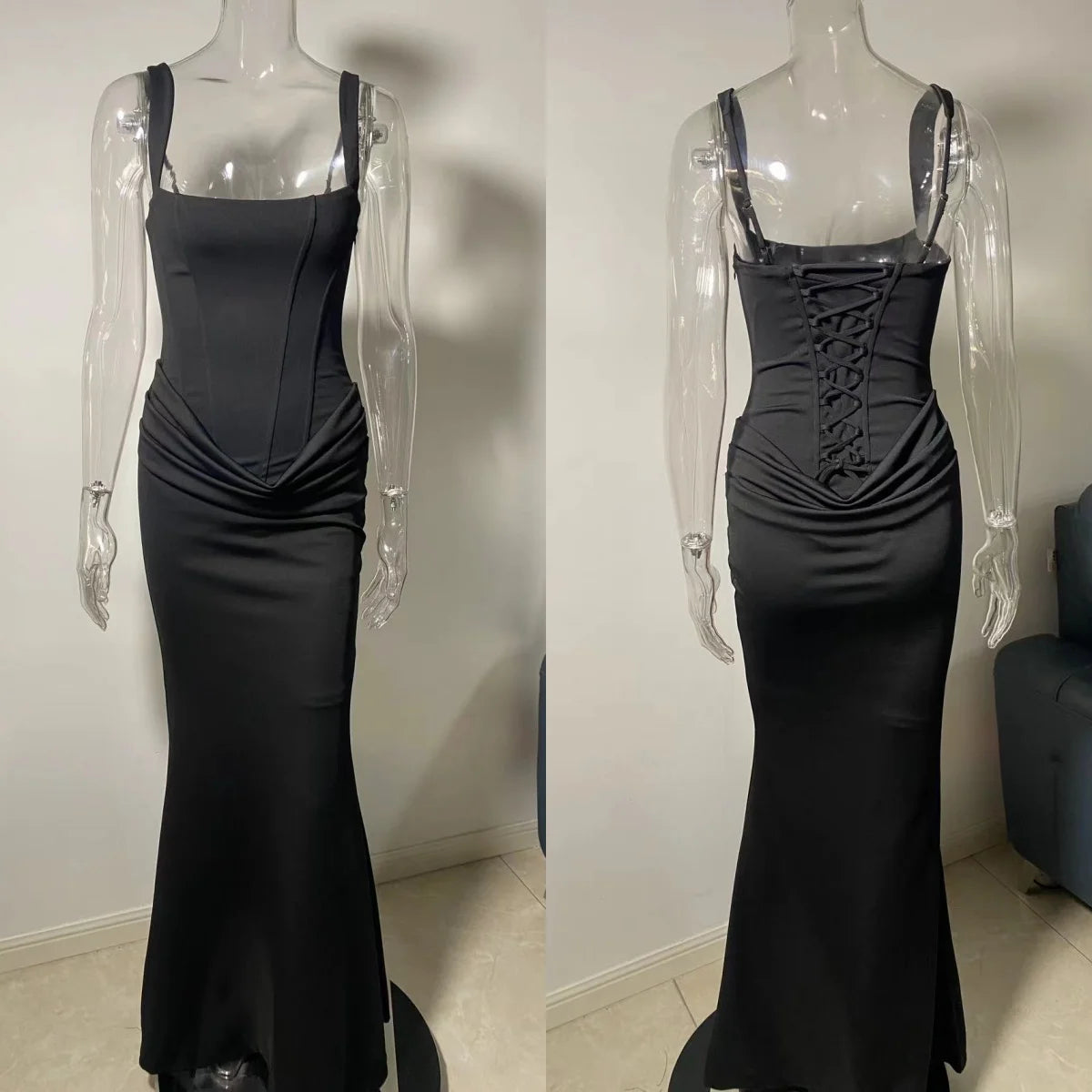 SDM205 Babybo Women Maxi Dress Sexy Lace up Ladies Sleeveless Bodycon Corset  Dress for Wedding Birthday