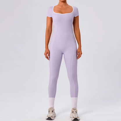 Gym Jumpsuits Women Sexy Open Back Sport Overallls Yoga Jumpsuit Workout One Pieces Suits Short Sleeve Romper Bodysuit