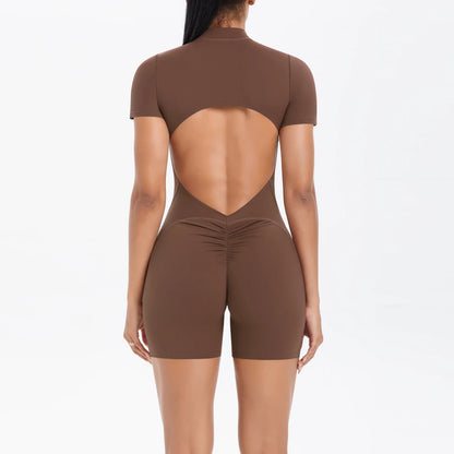Zipper Gym Jumpsuit Short Women Yoga Sets Sports Outfits Female Yoga Overalls Workout Clothes Fitness Suit Woman's Tracksuit