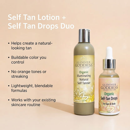 Organic Self Tanner & Self Tan Drops Bundle – Natural Sunless Tanning Kit